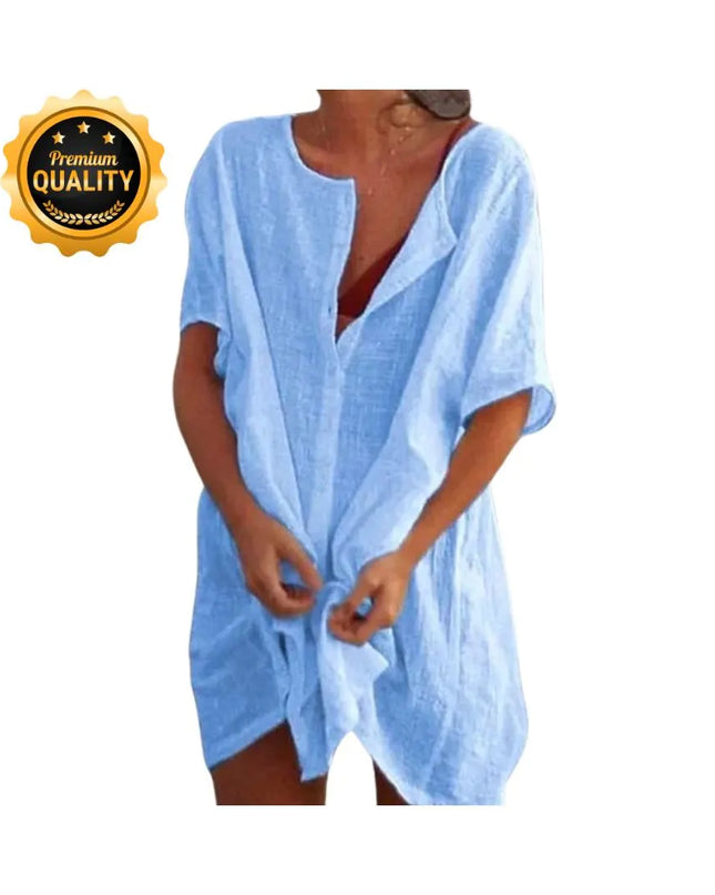 Beach Coverup, Cotton Linen Blouse, Oversized Long Swim Coverup, Casual Bath Coverup, Beach Cover Wrap