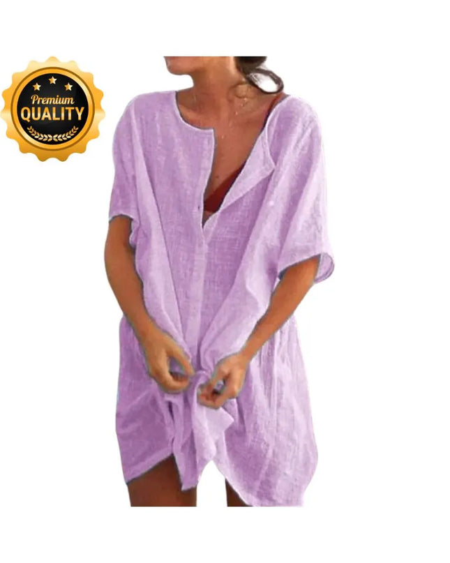 Beach Coverup, Cotton Linen Blouse, Oversized Long Swim Coverup, Casual Bath Coverup, Beach Cover Wrap