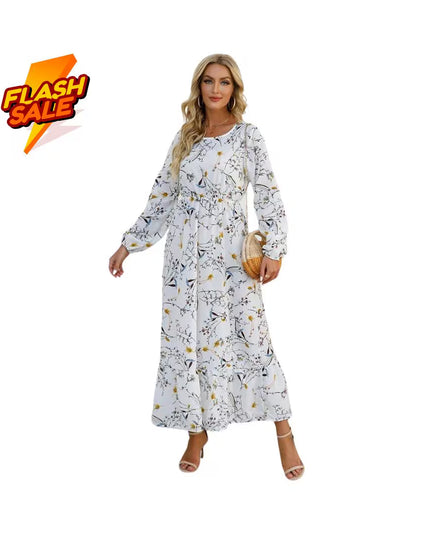 Women’s Bohemian Floral Maxi Dress: Chiffon Long Sleeve Summer Beach Outfit