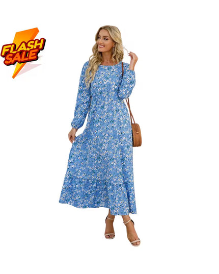 Women’s Bohemian Floral Maxi Dress: Chiffon Long Sleeve Summer Beach Outfit