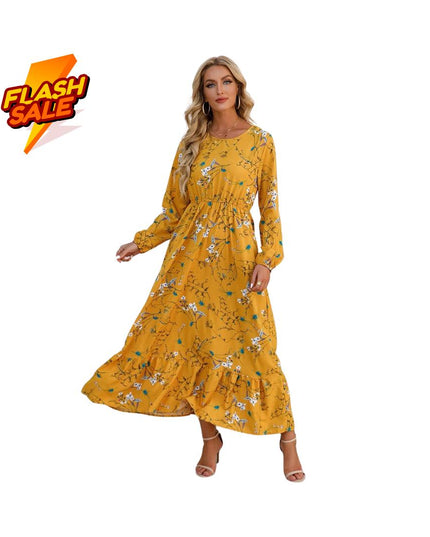Women’s Bohemian Floral Maxi Dress: Chiffon Long Sleeve Summer Beach Outfit