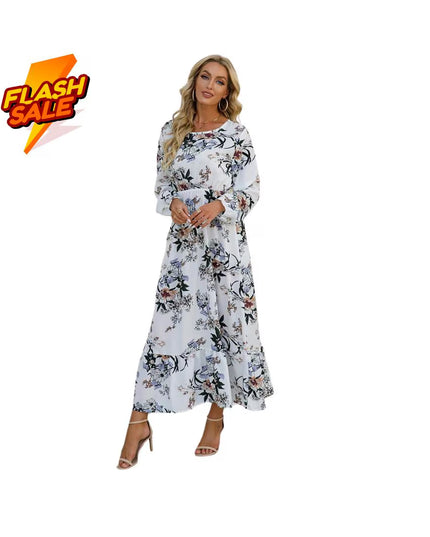 Women’s Bohemian Floral Maxi Dress: Chiffon Long Sleeve Summer Beach Outfit