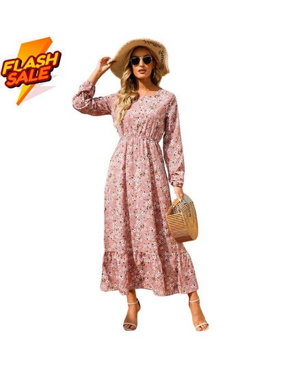 Women’s Bohemian Floral Maxi Dress: Chiffon Long Sleeve Summer Beach Outfit