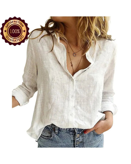 Women’s Casual Cotton Linen Shirt: Long Sleeve Oversized Vintage Tunic Top