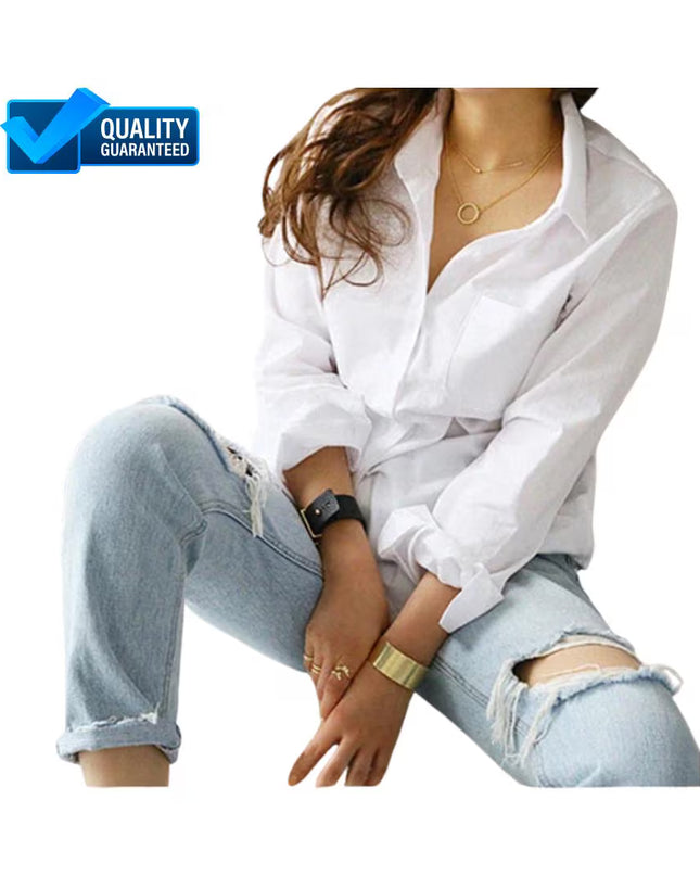 White Cotton Blouse: Long Sleeve Office Wear, Plus Size Custom Fit