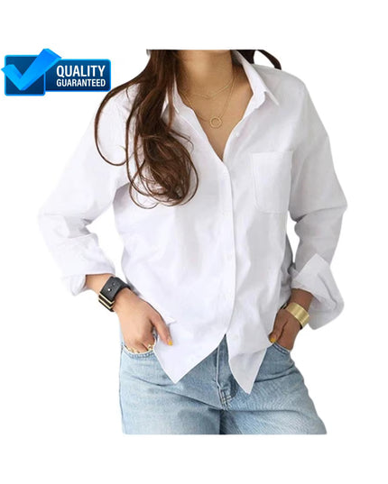 White Cotton Blouse: Long Sleeve Office Wear, Plus Size Custom Fit
