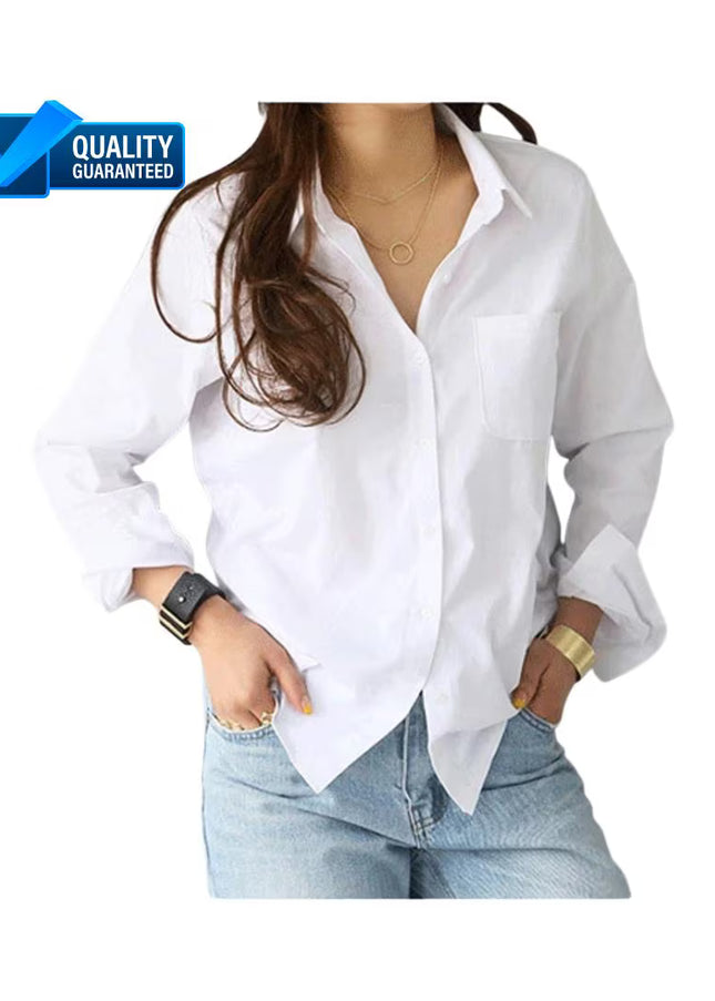White Cotton Blouse: Long Sleeve Office Wear, Plus Size Custom Fit