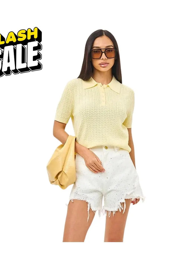 Women’s Summer Knit Top: Cotton Short Sleeve Jumper, Casual Lightweight Fashion