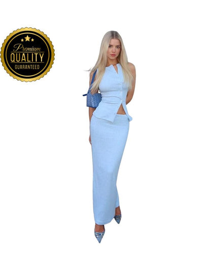Matching Suit Sleeveless Ribbed Single-Breasted Top Shirt Maxi Skirt 2024 Spring Summer Women's Clothing Sexy Streetwear