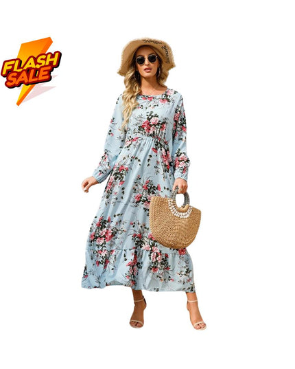 Women’s Bohemian Floral Maxi Dress: Chiffon Long Sleeve Summer Beach Outfit