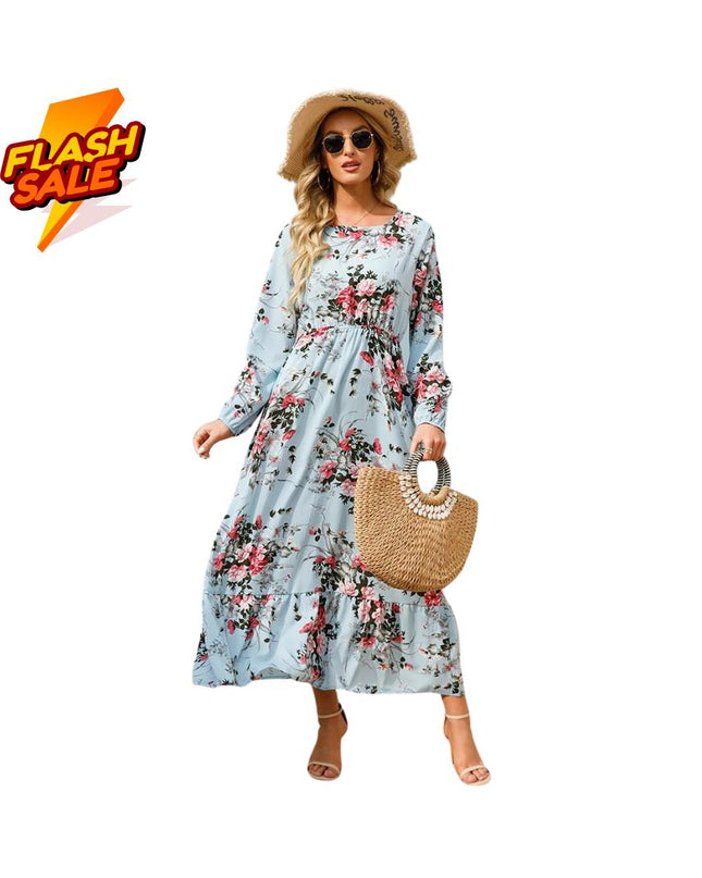 Women’s Bohemian Floral Maxi Dress: Chiffon Long Sleeve Summer Beach Outfit