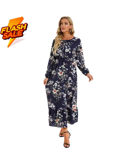 Women’s Bohemian Floral Maxi Dress: Chiffon Long Sleeve Summer Beach Outfit