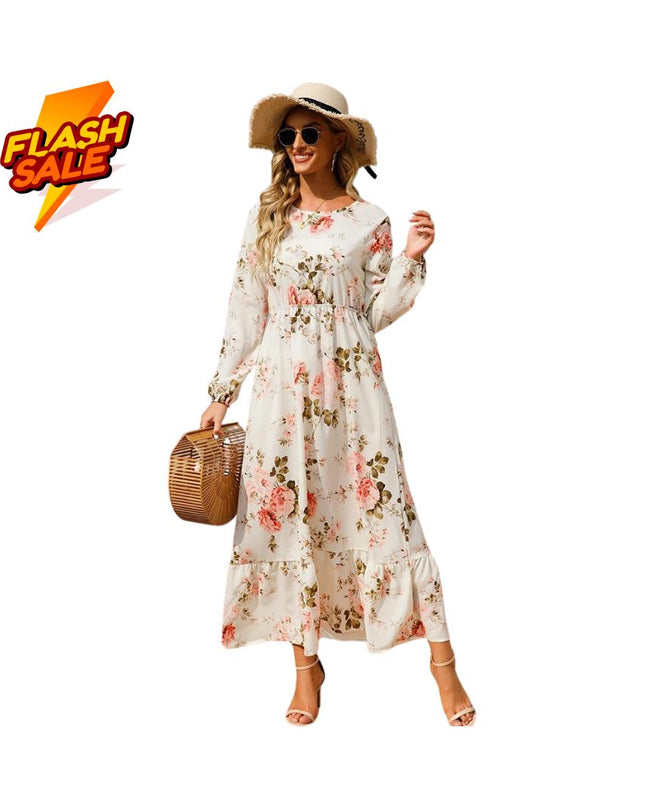 Women’s Bohemian Floral Maxi Dress: Chiffon Long Sleeve Summer Beach Outfit