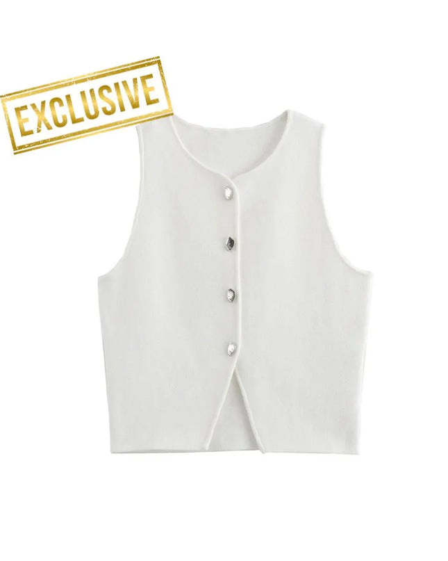 Women’s White Knit Crop Top: Ribbed Tank, Sleeveless Casual Summer Fashion