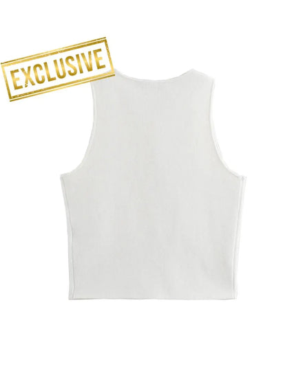 Women’s White Knit Crop Top: Ribbed Tank, Sleeveless Casual Summer Fashion