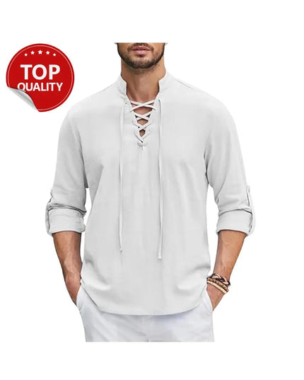 Men’s Cotton Renaissance Shirt: Long Sleeve Medieval Viking Top for Halloween or Cosplay