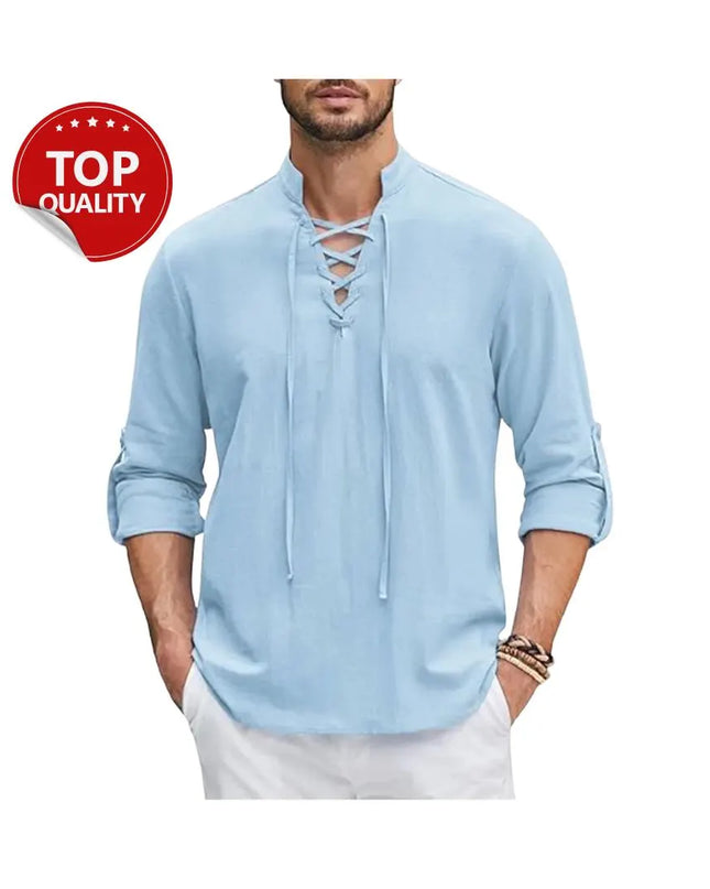 Men’s Cotton Renaissance Shirt: Long Sleeve Medieval Viking Top for Halloween or Cosplay