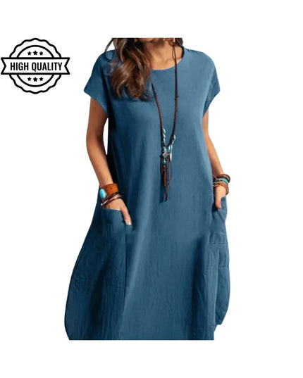 Women’s Oversized Vintage Dress: Short Sleeve Cotton Sundress, Casual Loose Summer Outfit