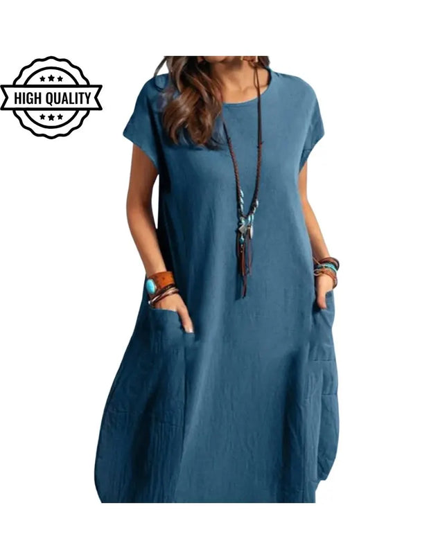 Women’s Oversized Vintage Dress: Short Sleeve Cotton Sundress, Casual Loose Summer Outfit