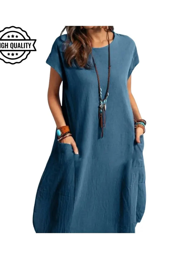 Women’s Oversized Vintage Dress: Short Sleeve Cotton Sundress, Casual Loose Summer Outfit