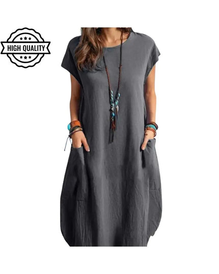 Women’s Oversized Vintage Dress: Short Sleeve Cotton Sundress, Casual Loose Summer Outfit