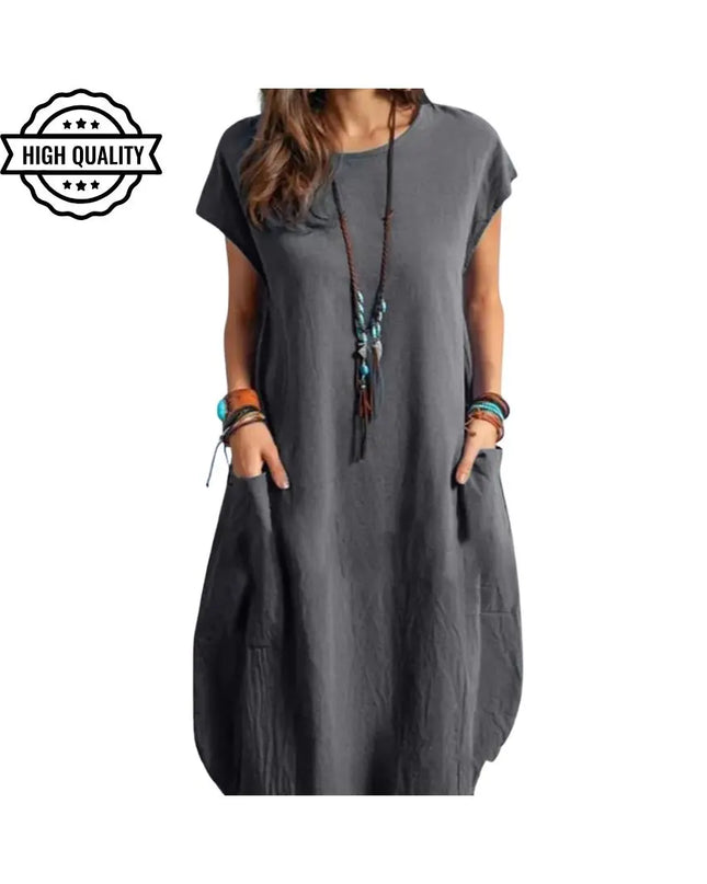 Women’s Oversized Vintage Dress: Short Sleeve Cotton Sundress, Casual Loose Summer Outfit