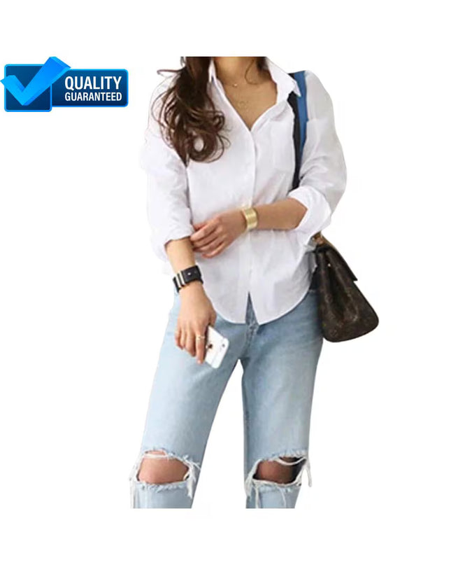 White Cotton Blouse: Long Sleeve Office Wear, Plus Size Custom Fit