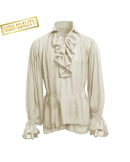 Men’s Victorian Ruffle Shirt, Lace-Up Renaissance Blouse, Historical Cosplay Costume