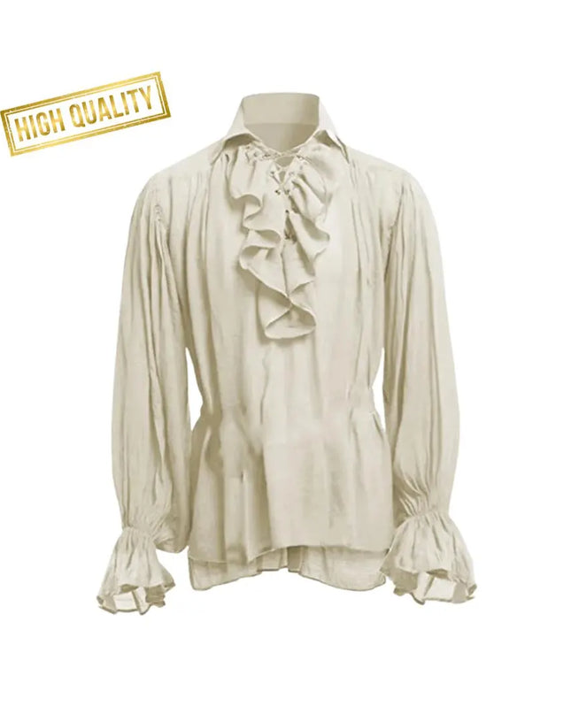 Men’s Victorian Ruffle Shirt, Lace-Up Renaissance Blouse, Historical Cosplay Costume