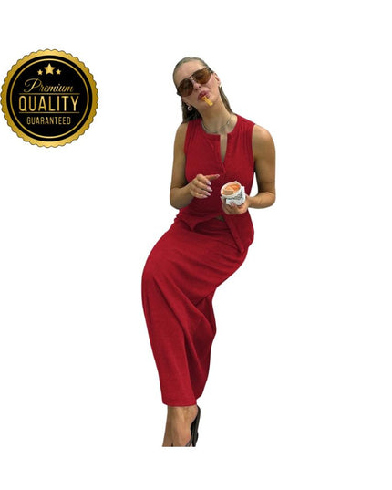 Matching Suit Sleeveless Ribbed Single-Breasted Top Shirt Maxi Skirt 2024 Spring Summer Women's Clothing Sexy Streetwear