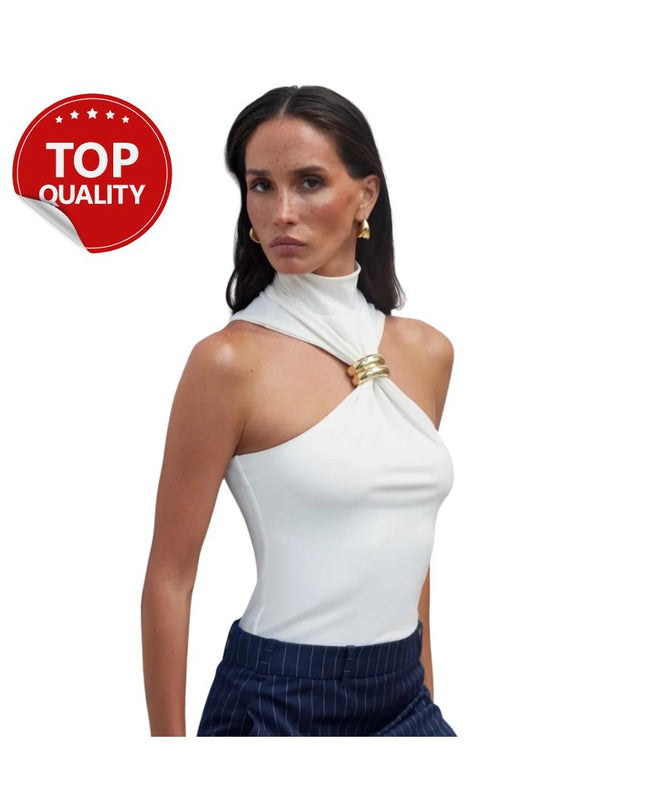 Vintage Cut Out White Tops Women Sexy Golden Ring Sleeveless Crop T-Shirt Black Tanks High Street Summer Women Tops
