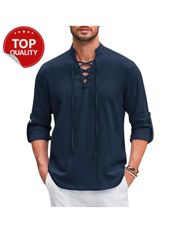 Men’s Cotton Renaissance Shirt: Long Sleeve Medieval Viking Top for Halloween or Cosplay