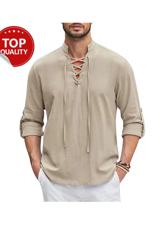 Men’s Cotton Renaissance Shirt: Long Sleeve Medieval Viking Top for Halloween or Cosplay