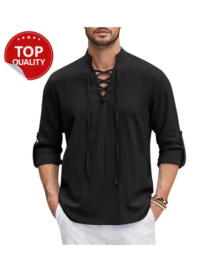 Men’s Cotton Renaissance Shirt: Long Sleeve Medieval Viking Top for Halloween or Cosplay