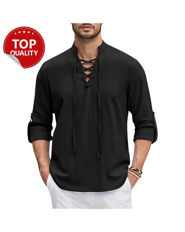 Men’s Cotton Renaissance Shirt: Long Sleeve Medieval Viking Top for Halloween or Cosplay