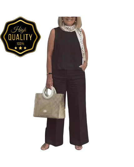 Women’s Cotton Linen Suit: Sleeveless Blouse & Wide-Leg Pants 2-Piece Set