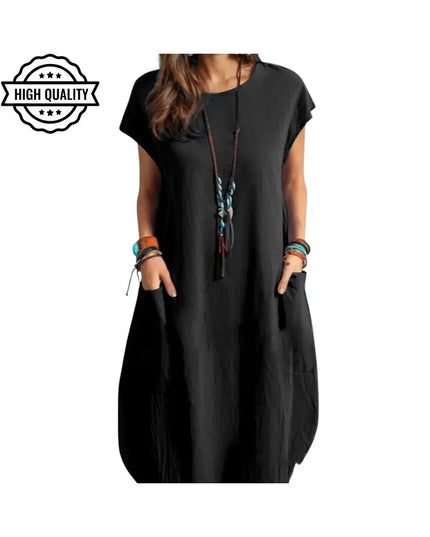 Women’s Oversized Vintage Dress: Short Sleeve Cotton Sundress, Casual Loose Summer Outfit