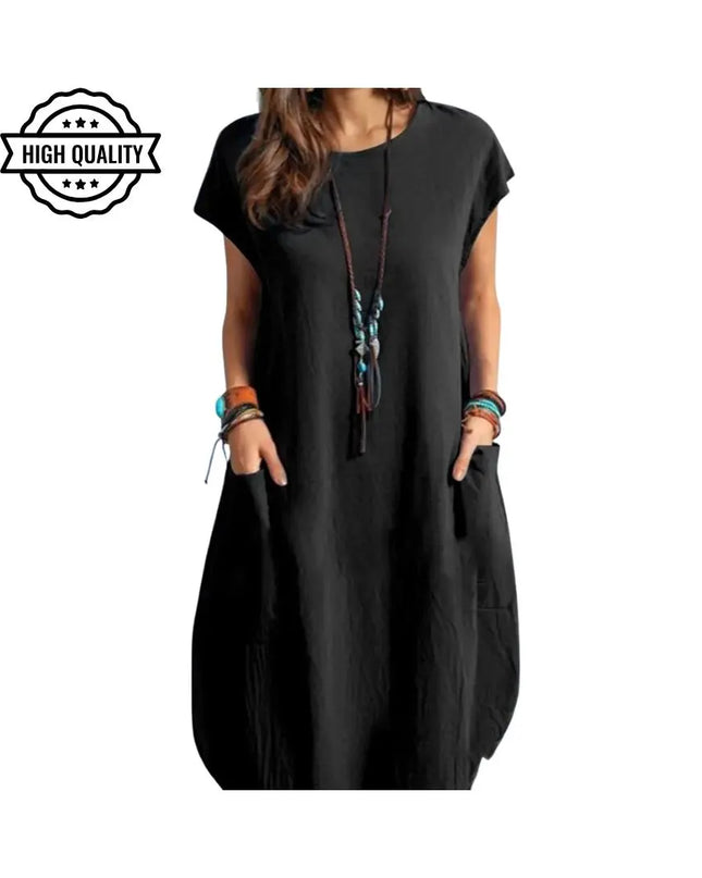 Women’s Oversized Vintage Dress: Short Sleeve Cotton Sundress, Casual Loose Summer Outfit