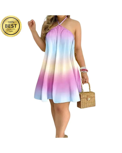 Tropical Print Halter Neck Dress, Vacation Style Backless Dress For Spring & Summer, Women's Clothing