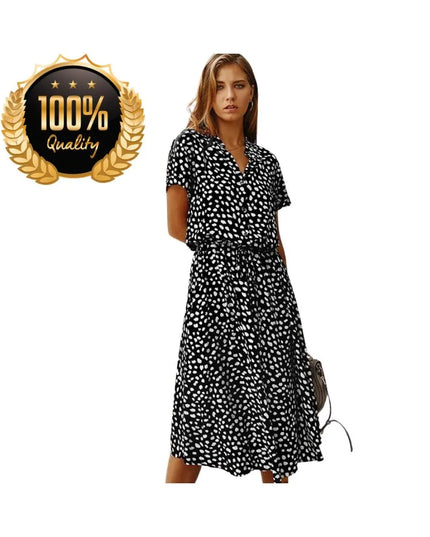 Women’s Vintage Floral Dress, Short Sleeve Cotton Shirt Dress with Waistband, Summer Casual Outfit