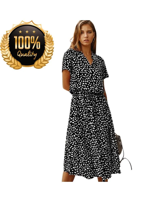 Women’s Vintage Floral Dress, Short Sleeve Cotton Shirt Dress with Waistband, Summer Casual Outfit