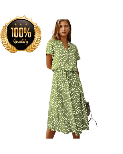 Women’s Vintage Floral Dress, Short Sleeve Cotton Shirt Dress with Waistband, Summer Casual Outfit