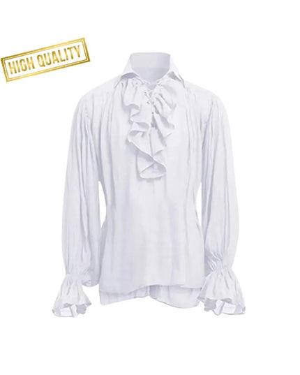Men’s Victorian Ruffle Shirt, Lace-Up Renaissance Blouse, Historical Cosplay Costume