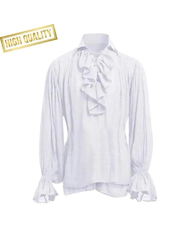 Men’s Victorian Ruffle Shirt, Lace-Up Renaissance Blouse, Historical Cosplay Costume