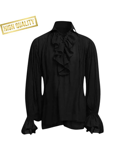 Men’s Victorian Ruffle Shirt, Lace-Up Renaissance Blouse, Historical Cosplay Costume