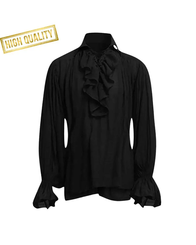 Men’s Victorian Ruffle Shirt, Lace-Up Renaissance Blouse, Historical Cosplay Costume