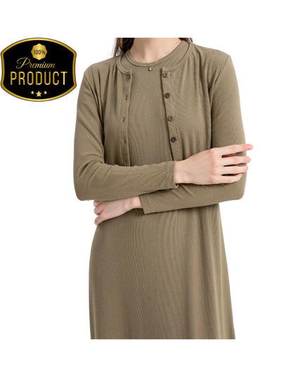 Summer Women’s Ribbed Maxi Dress with Cardigan – Ankle-Length Natural Fiber Two-Piece Outfit