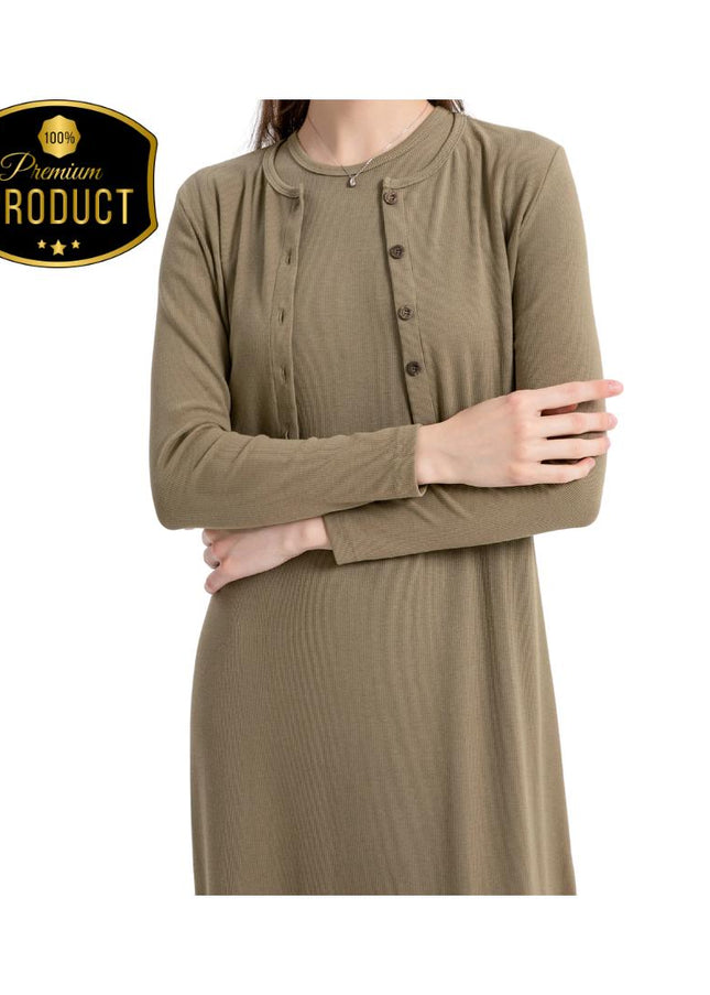 Summer Women’s Ribbed Maxi Dress with Cardigan – Ankle-Length Natural Fiber Two-Piece Outfit