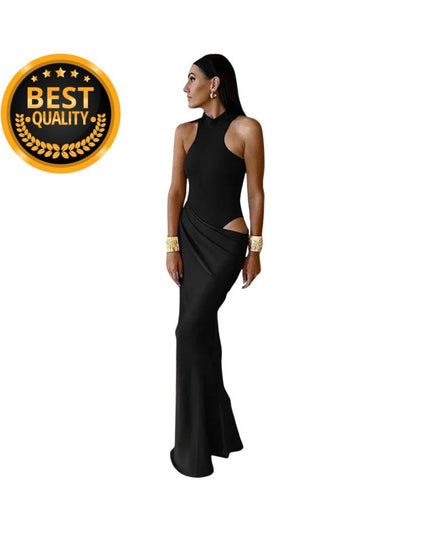 Sexy Hollow Out Women Maxi Dress Black Sleeveless High Waist Dress Female Autumn Skinny Elegant Party Clubwear