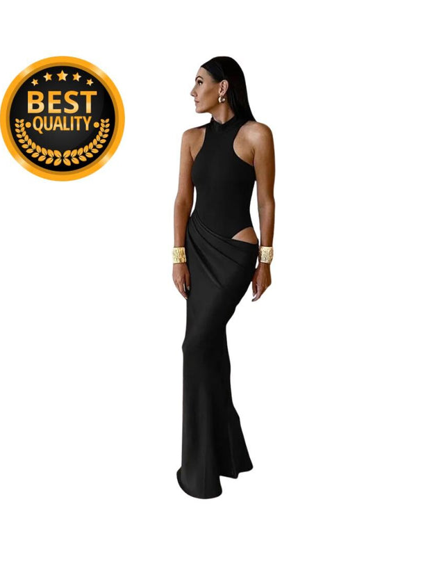 Sexy Hollow Out Women Maxi Dress Black Sleeveless High Waist Dress Female Autumn Skinny Elegant Party Clubwear